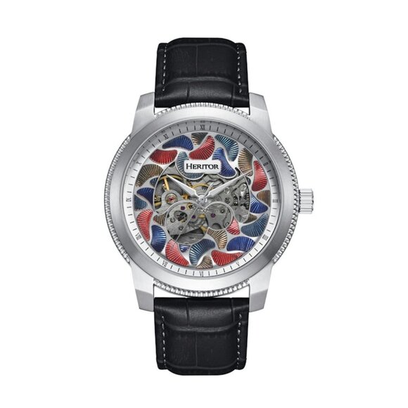 Heritor Automatic Emmanuel Semi-Skeleton Leather-Band Watch HERHS3701
